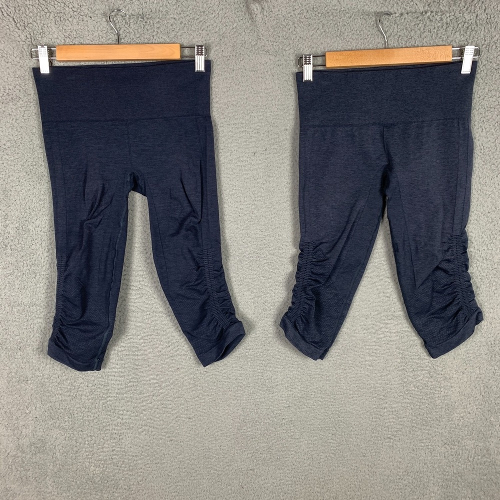 Lululemon In the Flow Crop Legging Women's 4 Navy Ruched‎ Seamless Yoga Lot of 2